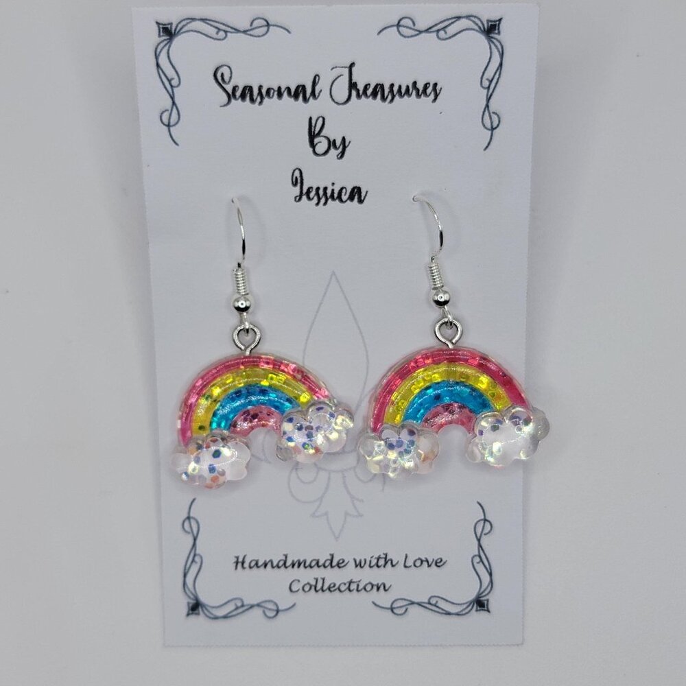 Handmade Glitter Rainbow Earrings in sterling silver
